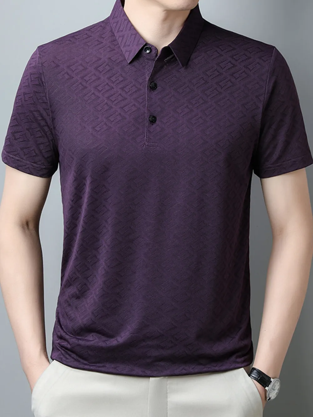 Men's Plus Size Geometric Pattern Short Sleeve Polo, image 5