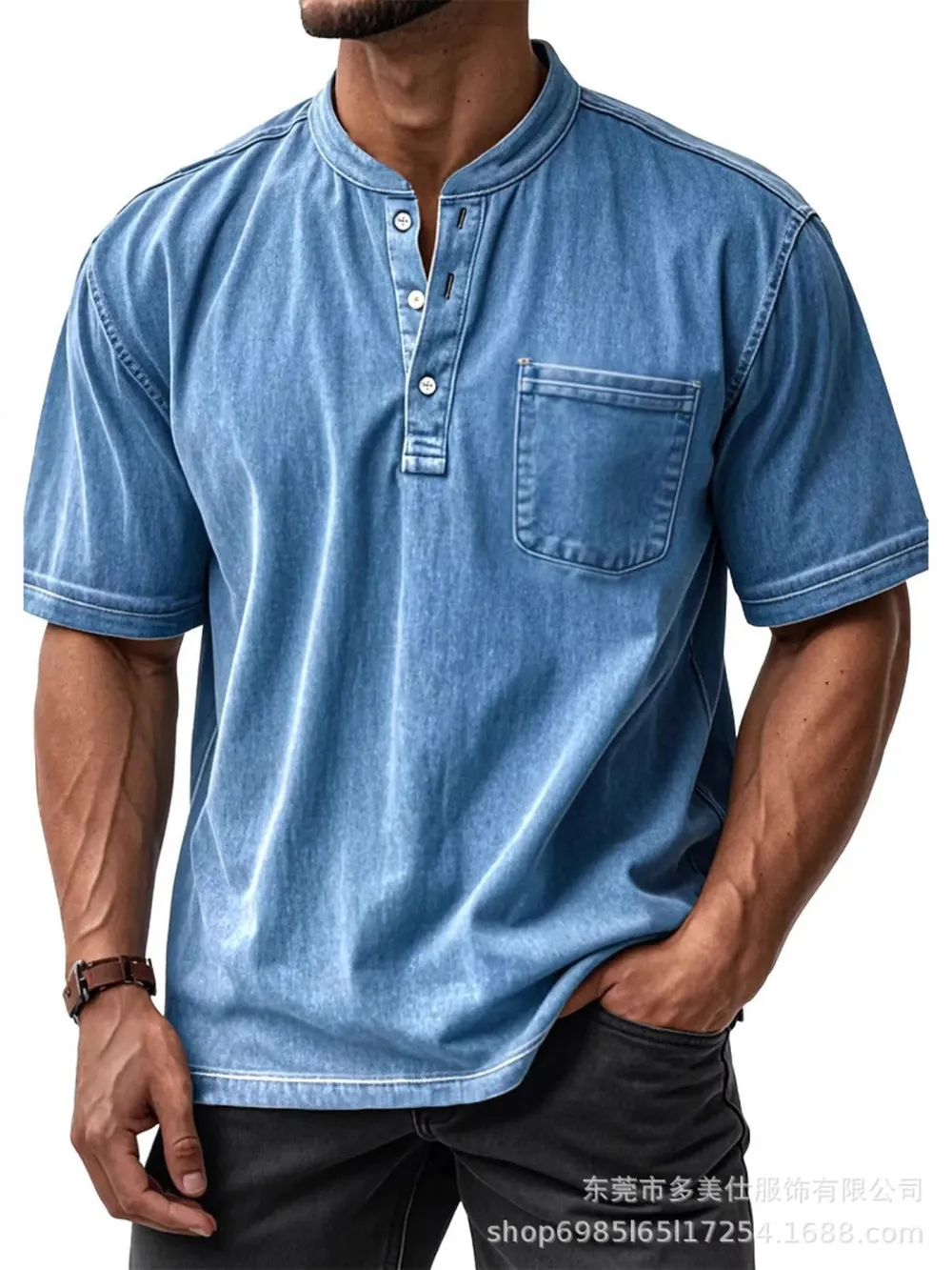 Men's Full Size Button Detail Short Sleeve Top Plus Size, image 4