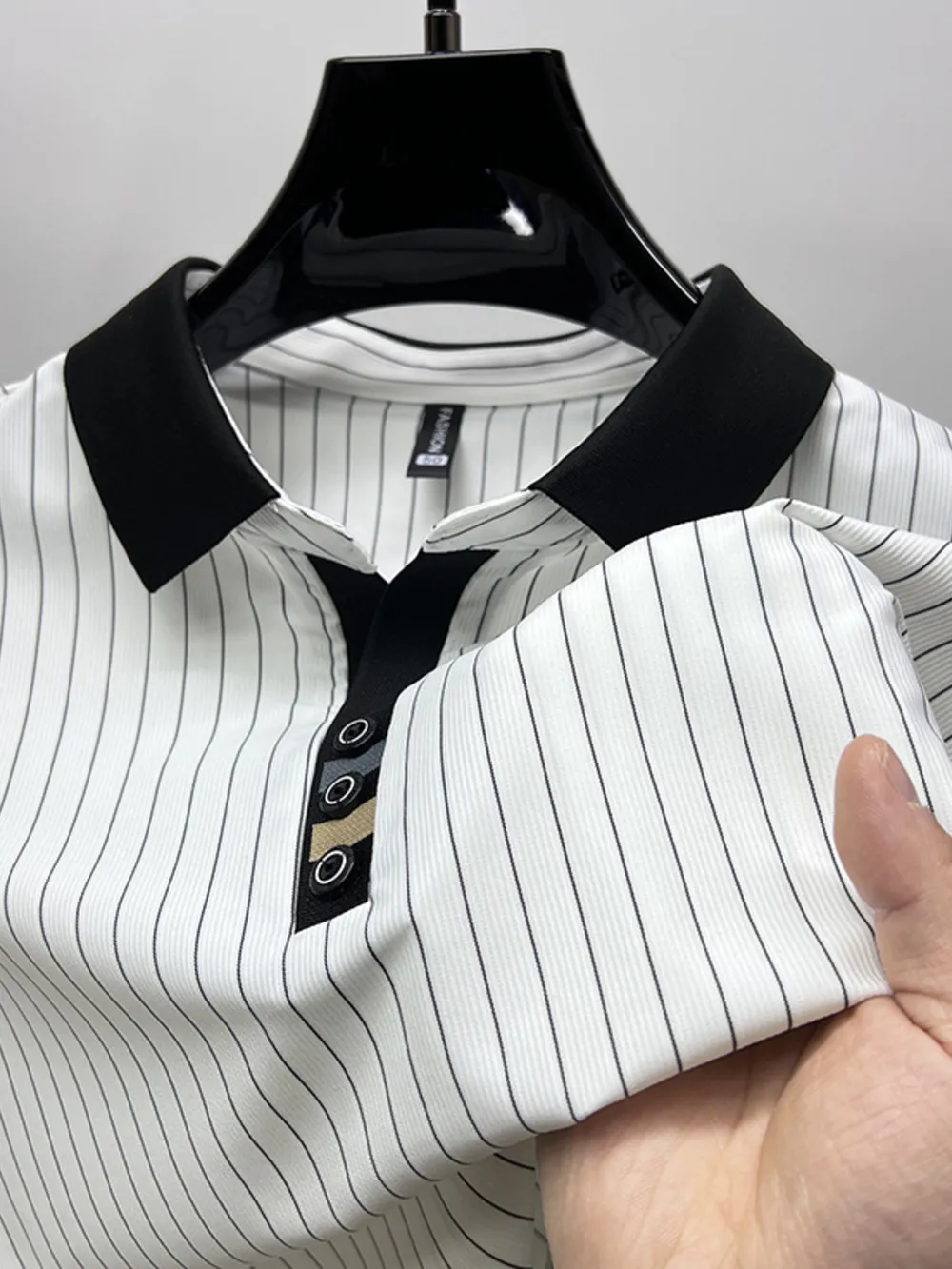 Men's Plus Size Striped Short Sleeve Polo, image 9