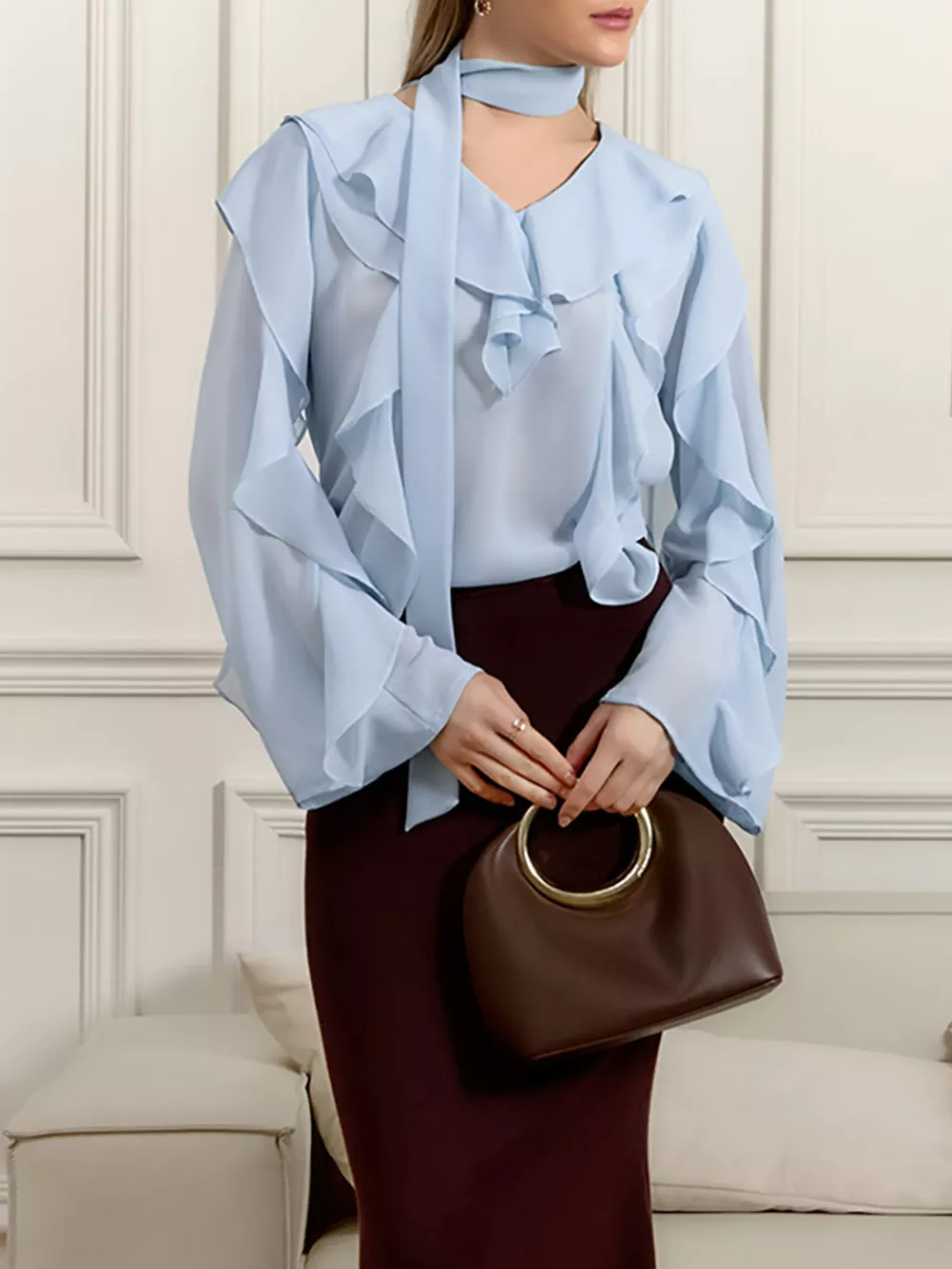 Ruffle Trim Chiffon Blouse, image 4
