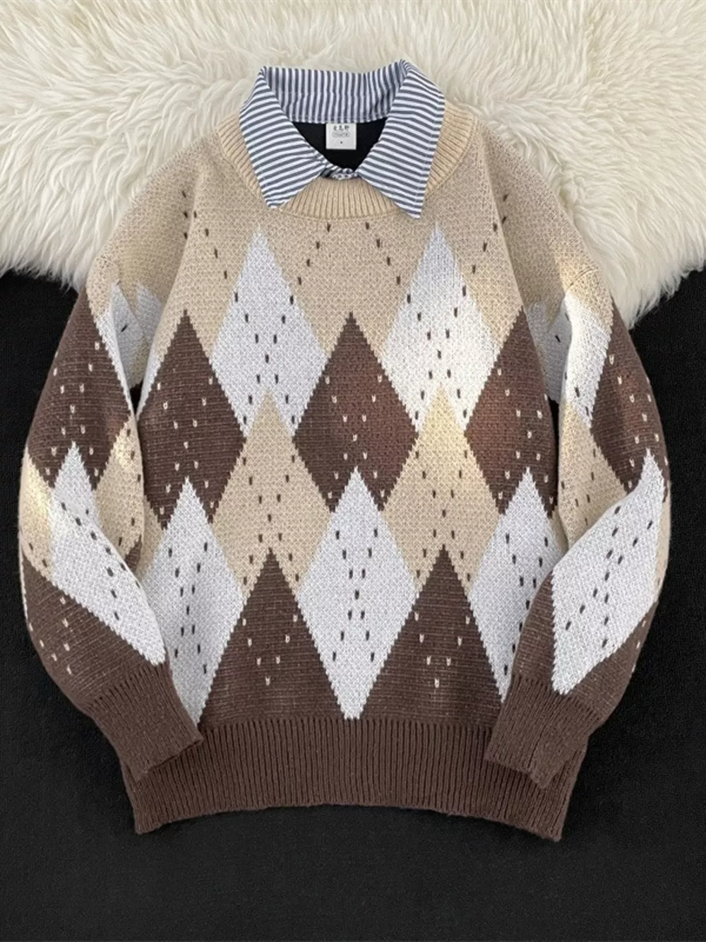 Men's Vintage Argyle Pattern Knit Pullover