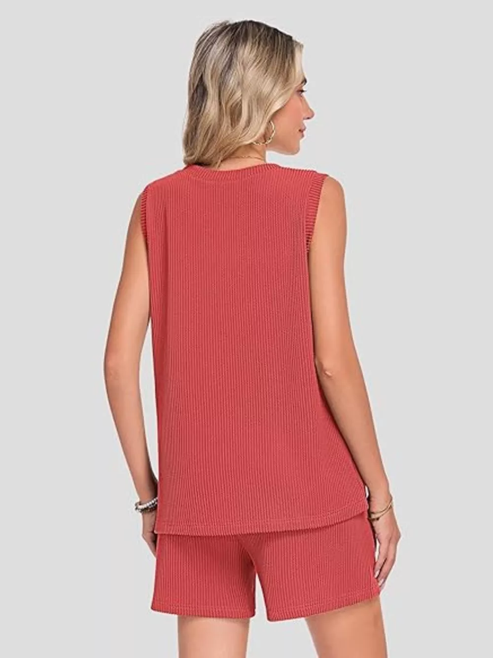 Casual Ribbed Knit Sleeveless Top and Shorts Set, image 5