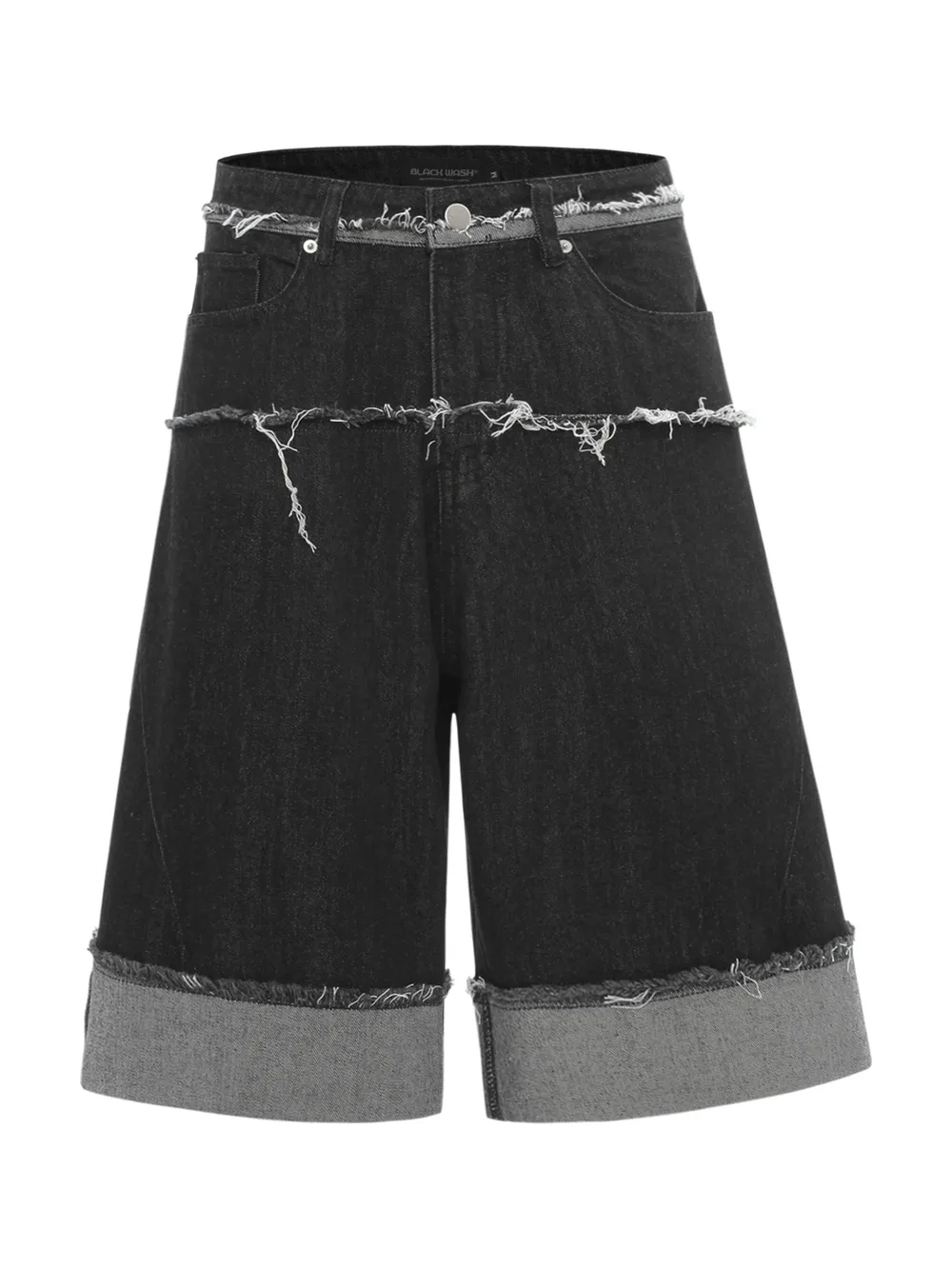Men's Raw Hem Denim Bermuda Shorts with Contrast Cuffs