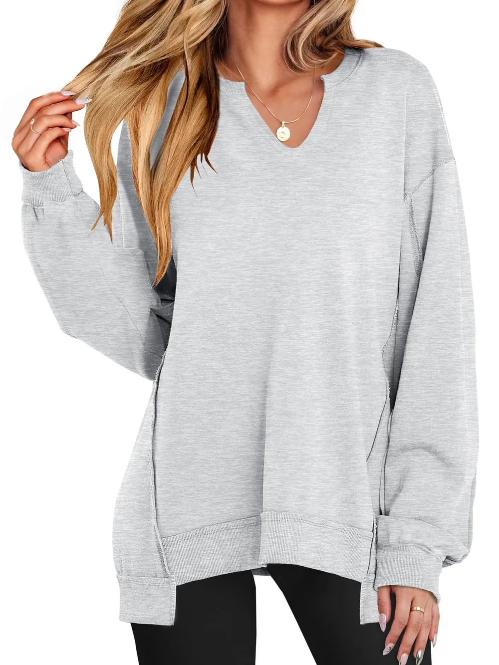 Notched Long Sleeve Oversized Sweatshirt, image 27