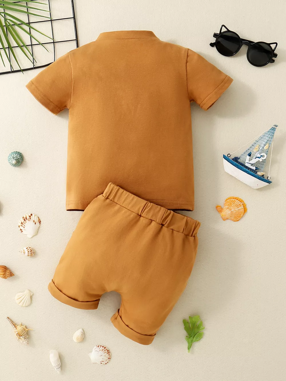 Children's Striped Button Detail Polo and Shorts Set, image 2