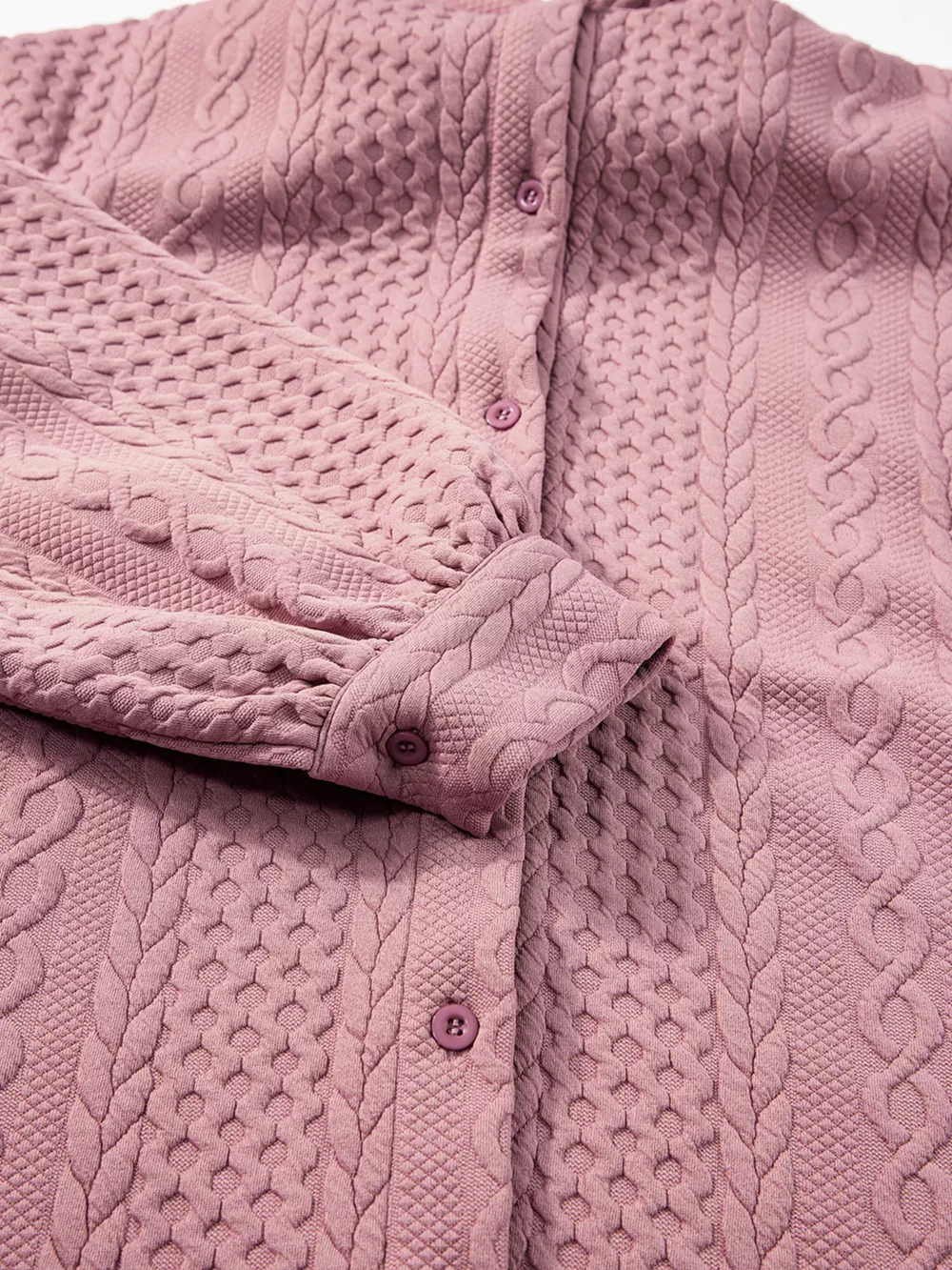 Cable Texture Puff Sleeve Loose Shacket, image 31