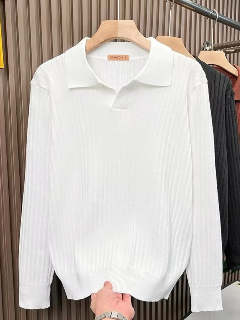 Men's Plus Size Collared Neck Long Sleeve Polo, image 3