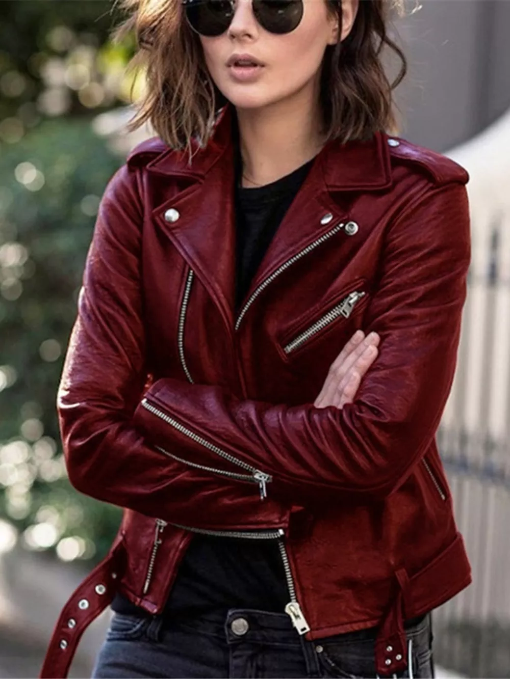 Full Size Zip Up Leather Motorcycle Biker Jacket Plus Size, image 8