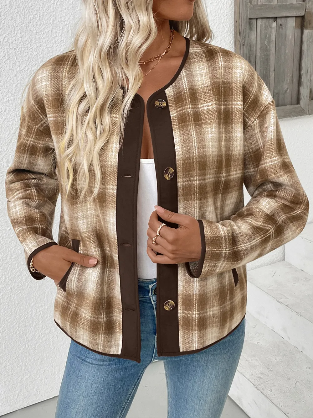 Plaid Long Sleeve Button-Up Jacket, image 13