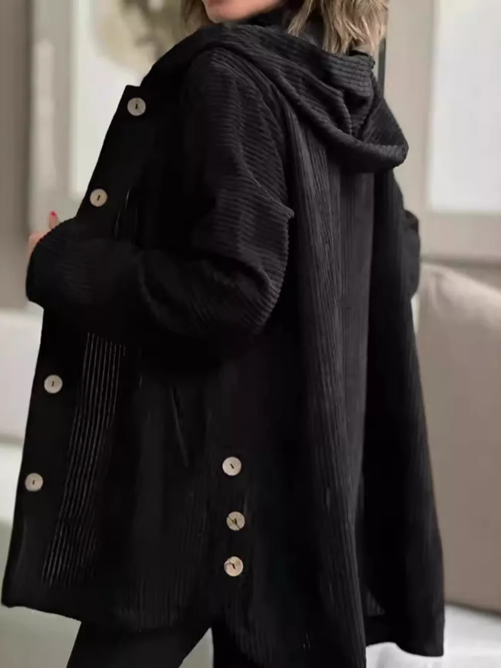 Full Size Corduroy Button Up Hooded Jacket Plus Size, image 15