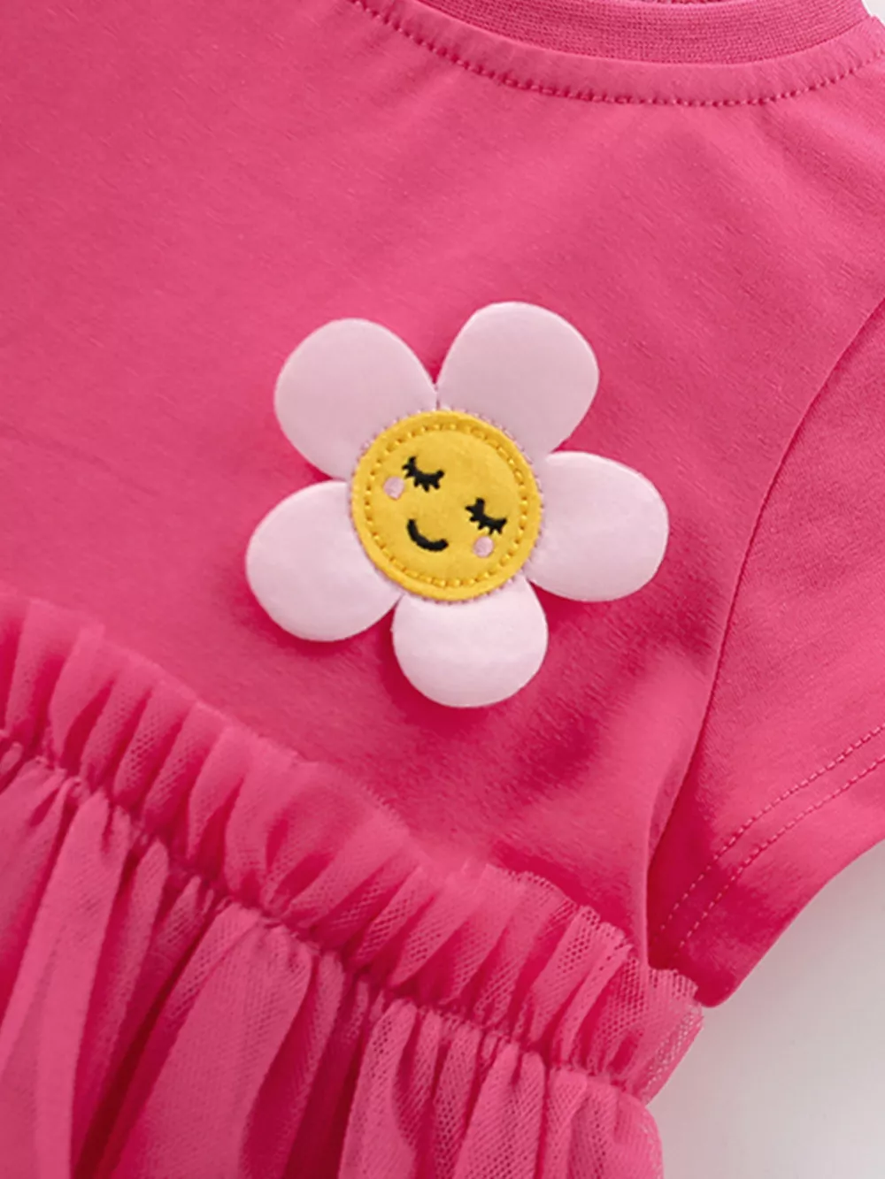 Children's Cute Flower Applique Tulle Layered Dress, image 5