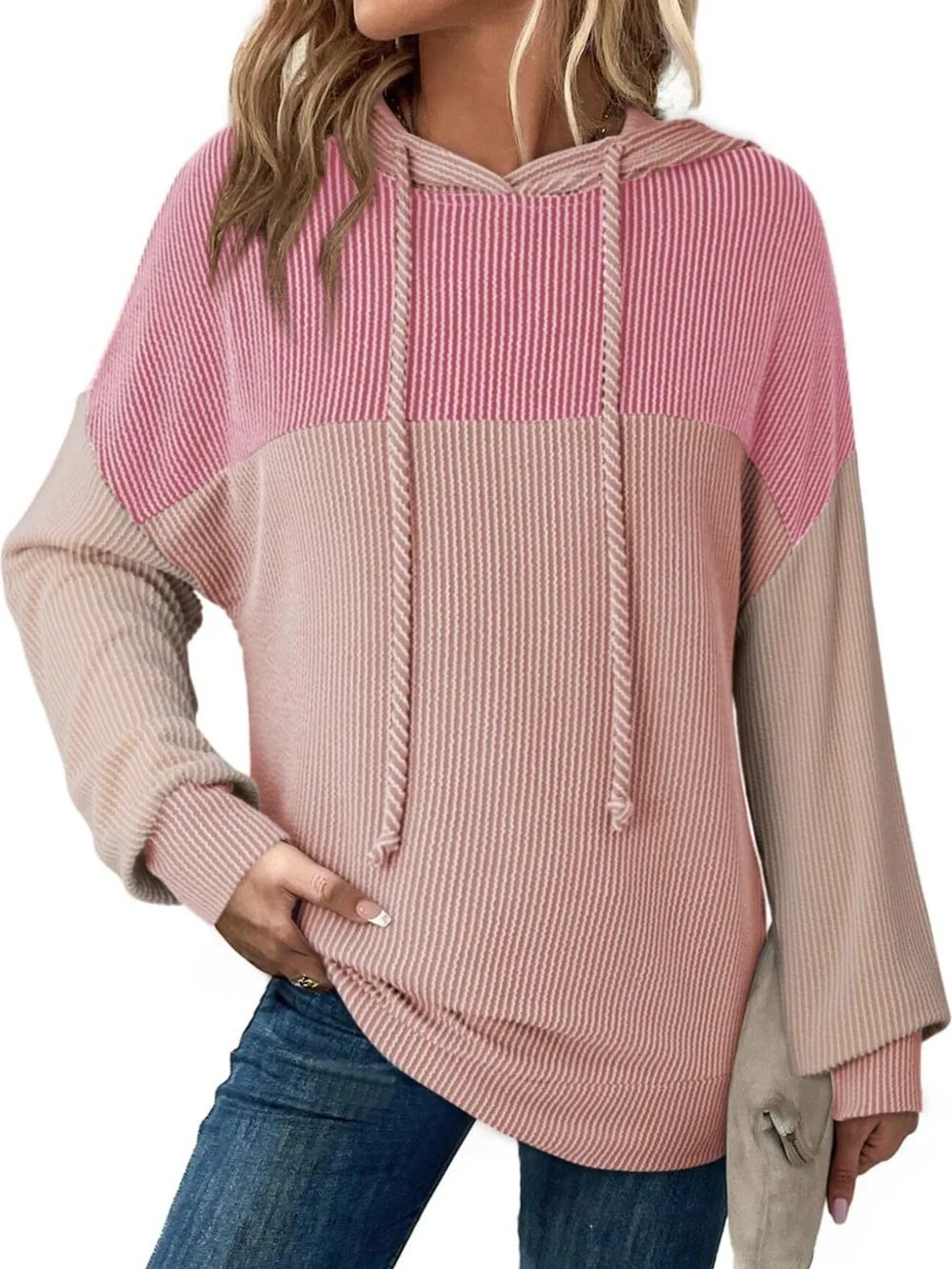 Drawstring Color Block Long Sleeve Hoodie, image 9