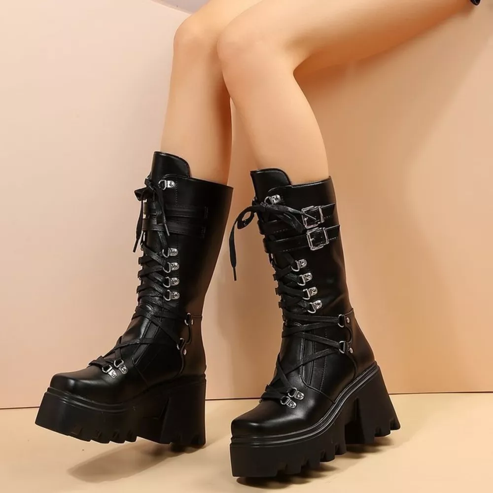 Lace Up Block Heels Boots, image 2
