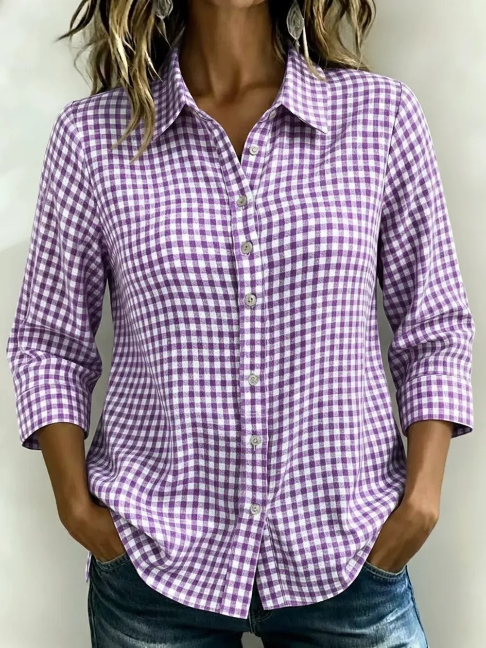 Full Size Plaid Collared Neck Button Up Shirt Plus Size, image 8