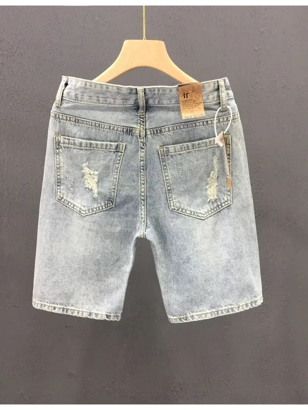 Men's Distressed Wash Denim Shorts, image 2