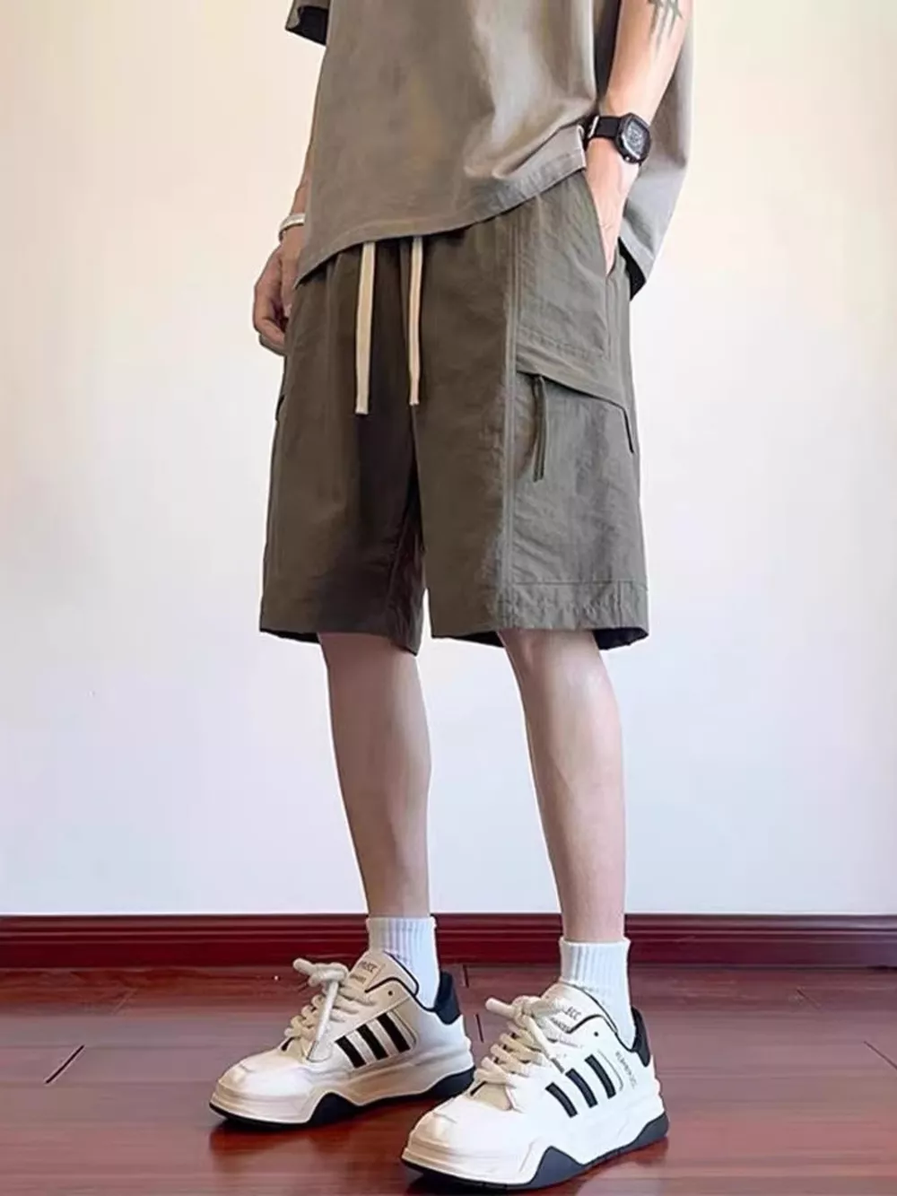 Men's Plus Size Drawstring Relaxed Fit Cargo Shorts, image 4