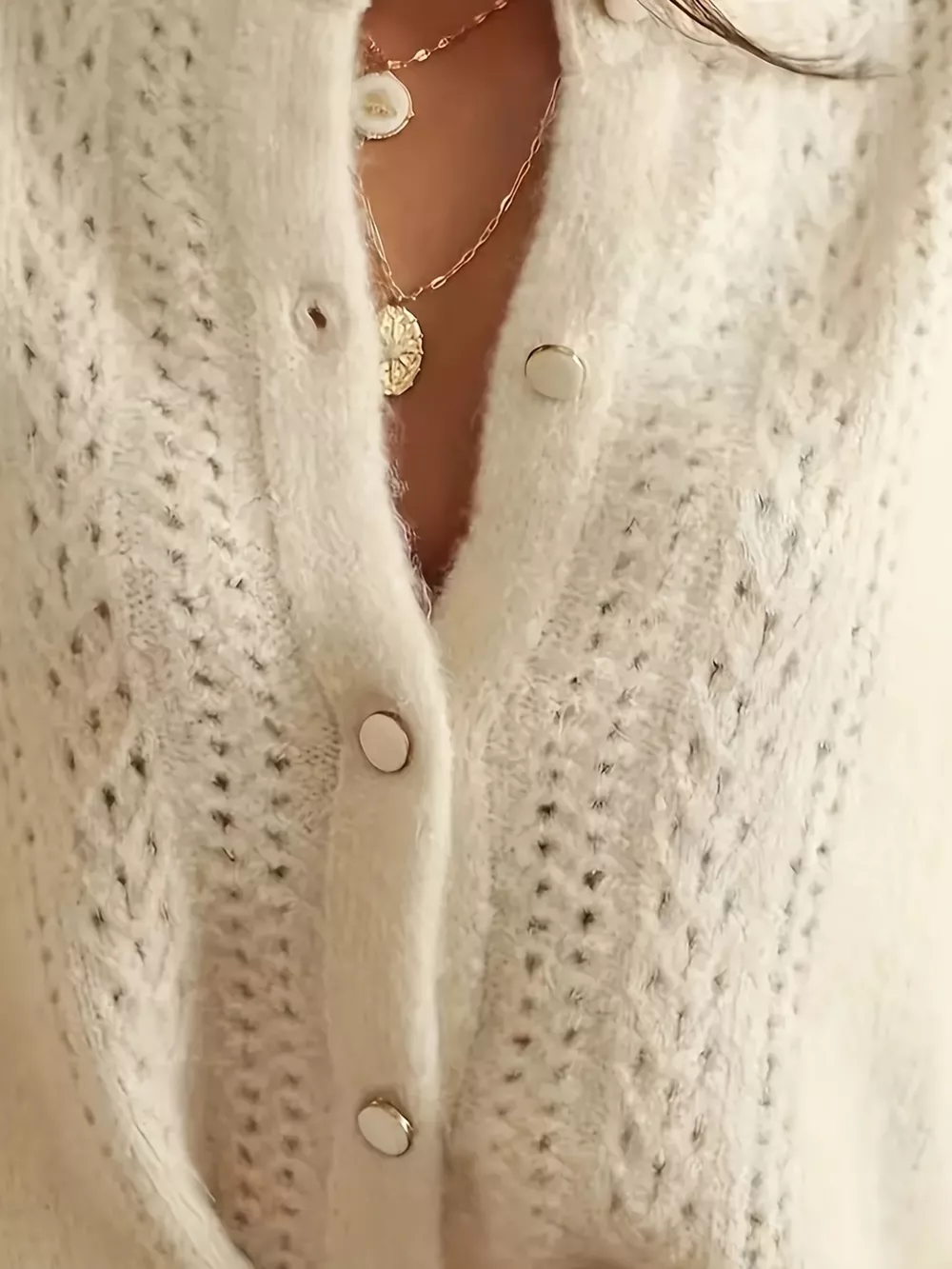 Button-Down Eyelet Long Sleeve Cardigan, image 2