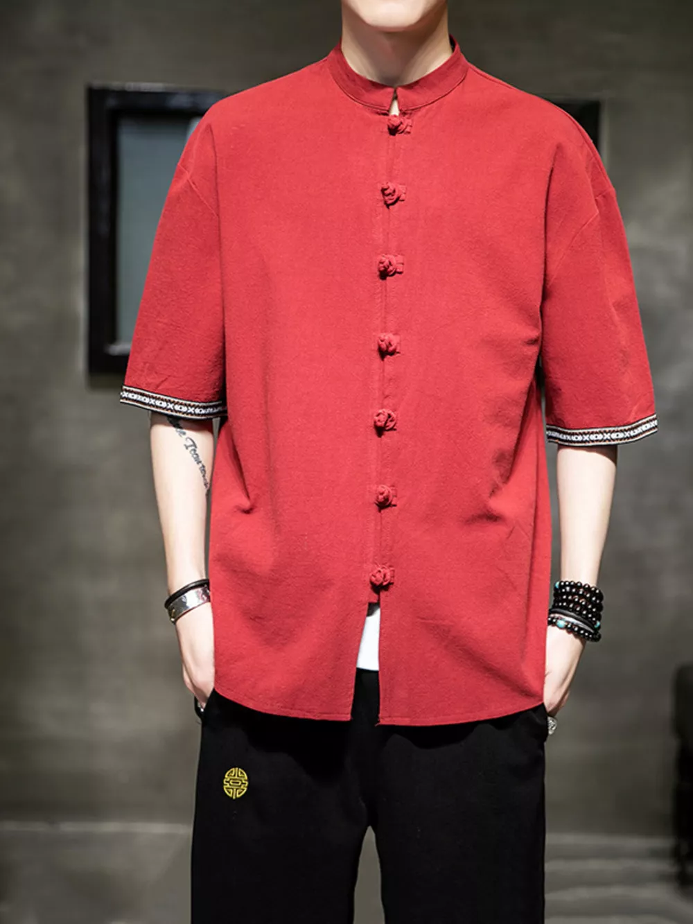 Men's Plus Size Chinese Style Half Sleeve Shirt, image 3