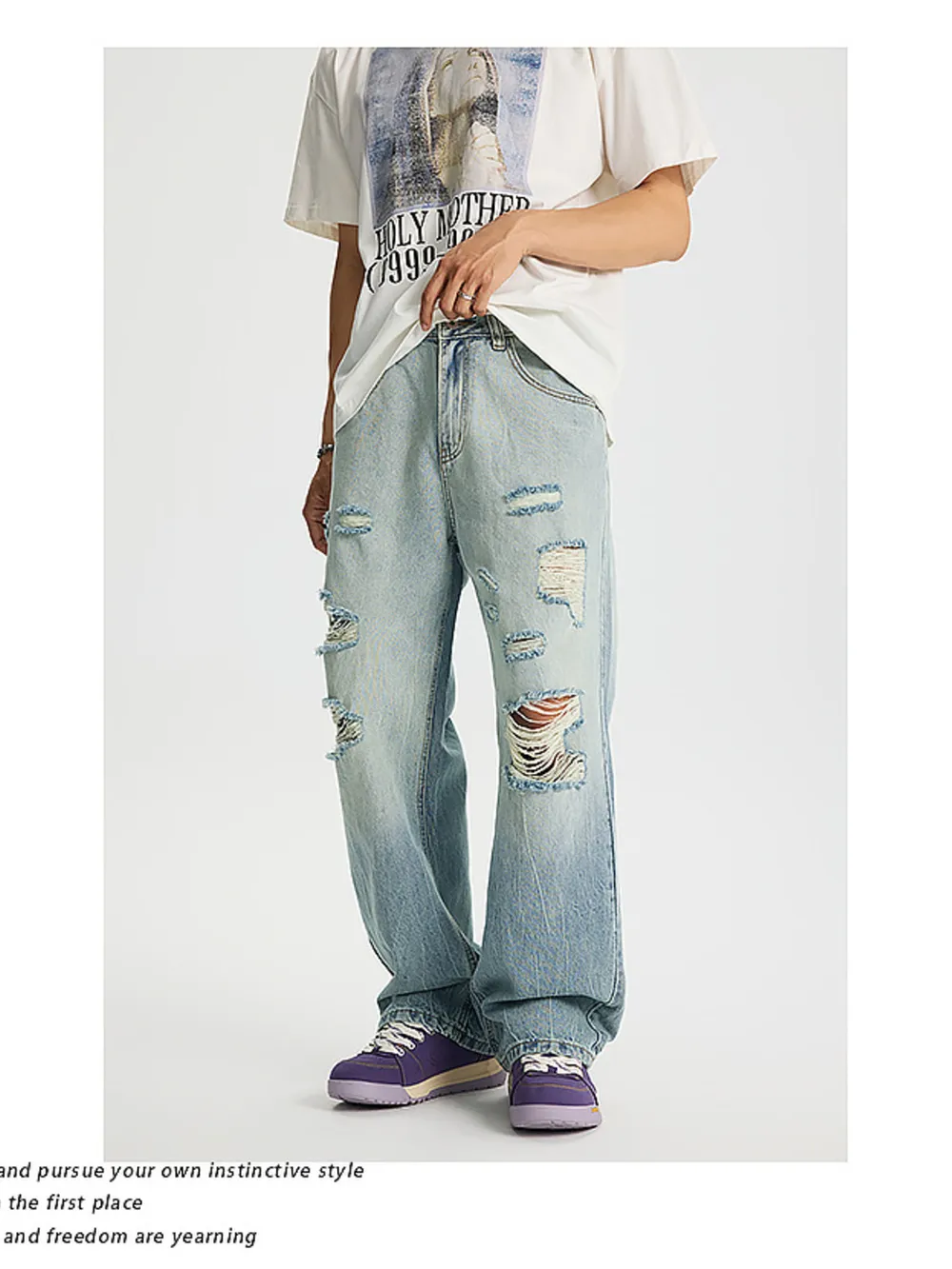 Men's Full Size Distressed Wide Leg Jeans Plus Size, image 5