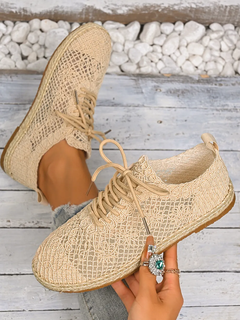 Breathable Woven Lace Up Sneakers, image 12