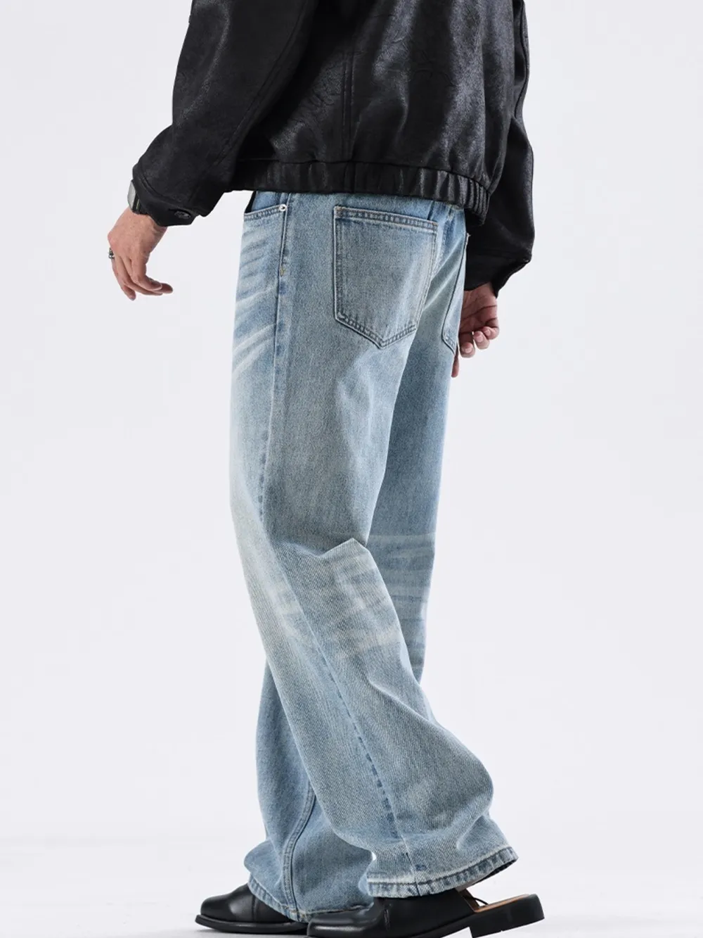 Men's Full Size Washed Wide Leg Relaxed Fit Jeans, image 2