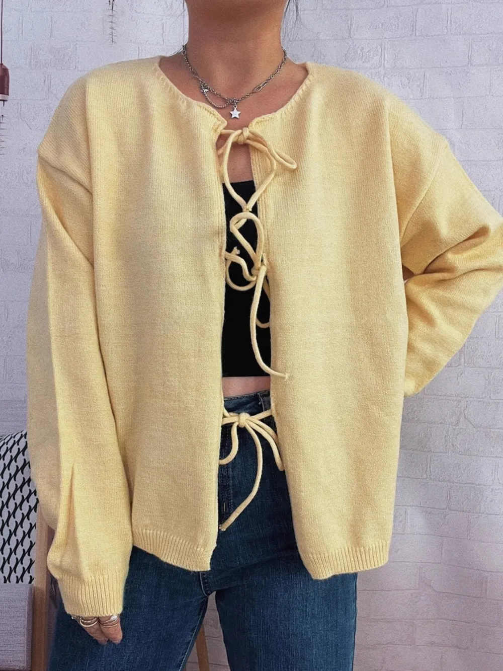 Tie Front Drop Shoulder Cardigan, image 5