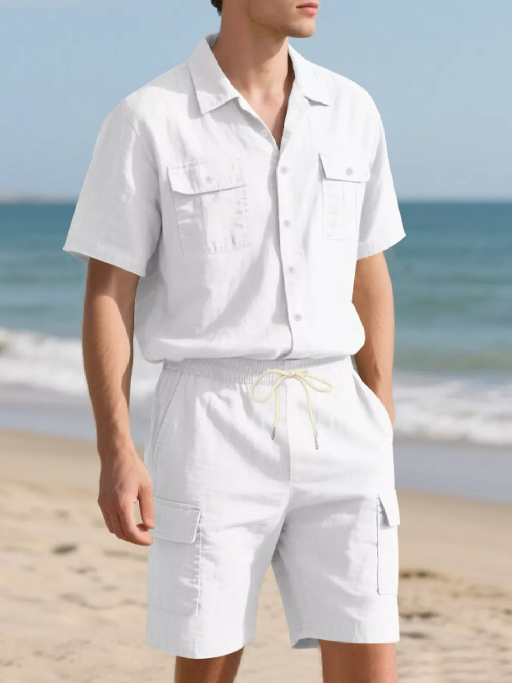 Men's Full Size Button Up Shirt and Shorts Set Plus Size, image 23