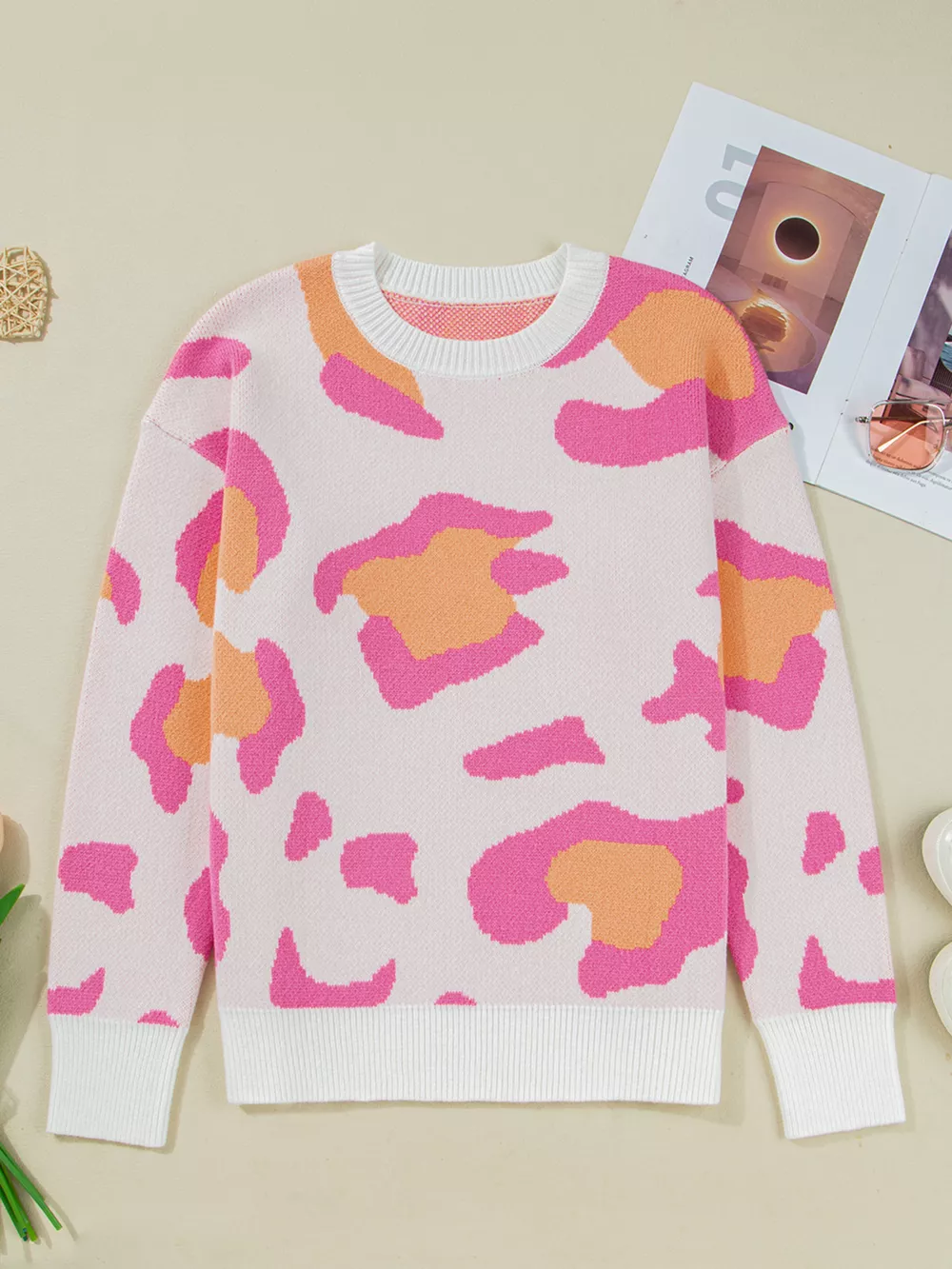 Leopard Print Drop Shoulder Baggy Sweater, image 8