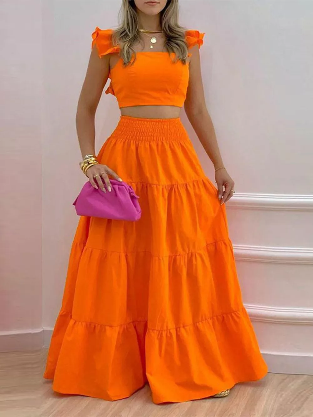 Crop Top and Tiered Maxi Skirt Set, image 6