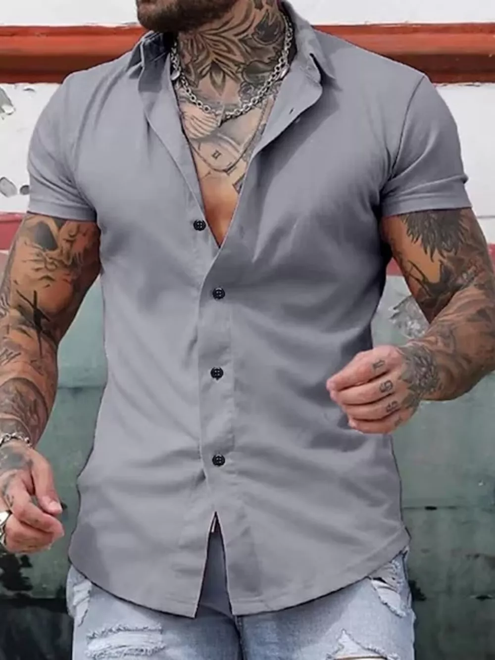 Men's Full Size Slim Fit Short Sleeve Button-Down Shirt Plus Size, image 3