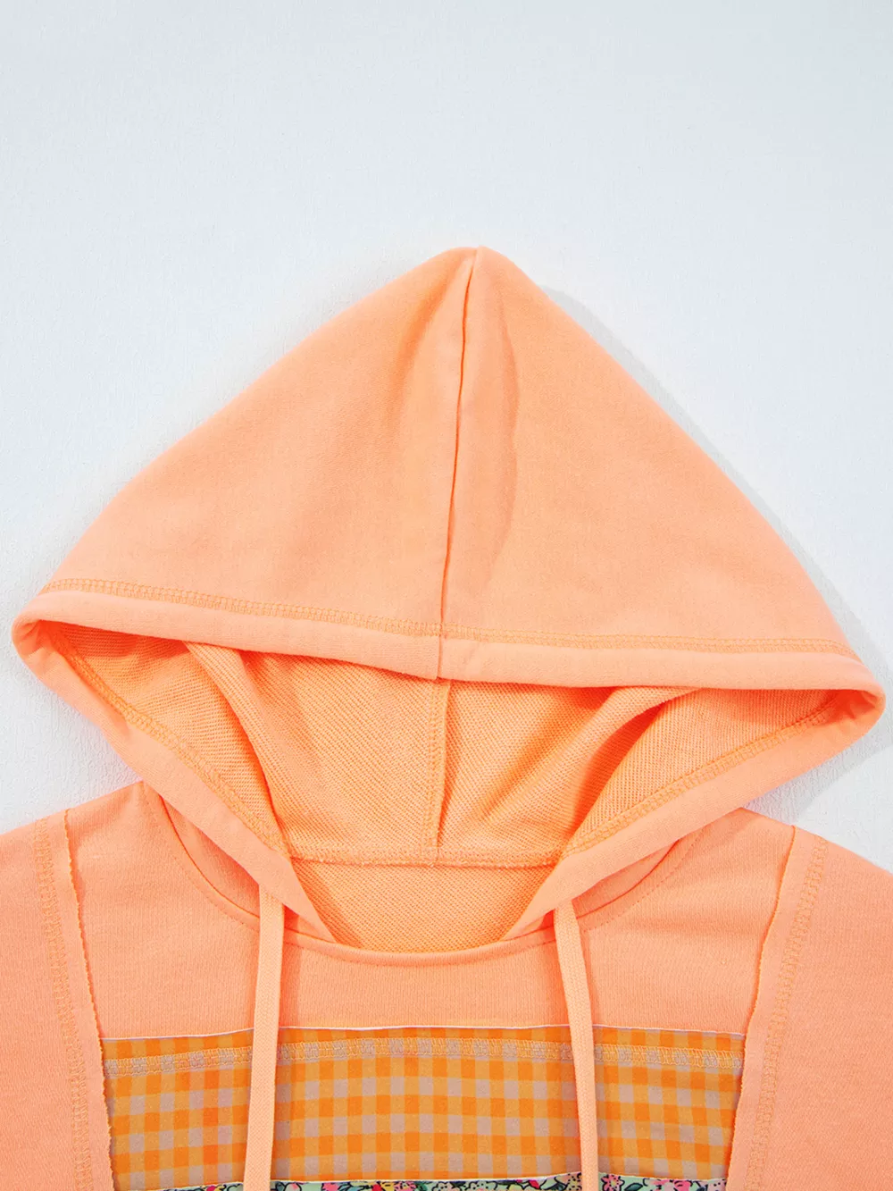 Plaid Floral Patchwork Kangaroo Pocket Hoodie, image 8