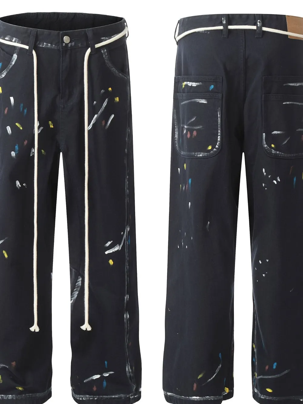 Men's Artistic Paint Splatter Wide Leg Baggy Jeans, image 4
