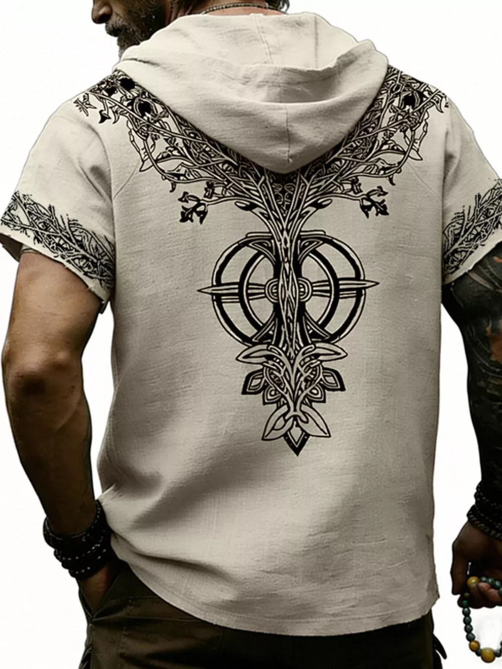 Men's Full Size Printed Hooded Short Sleeve Top Plus Size, image 7