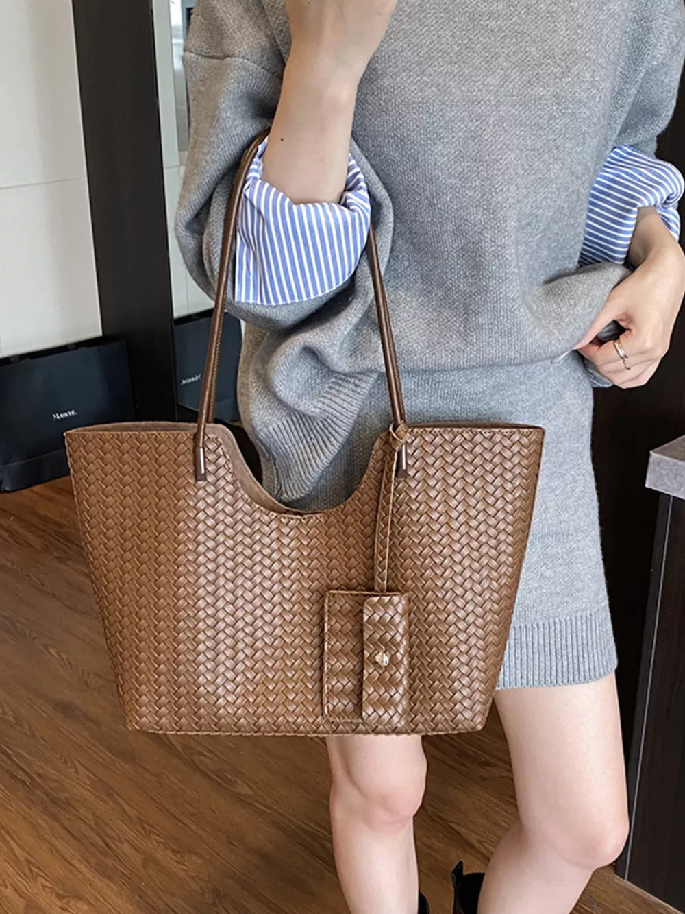 Woven Texture Large Capacity Tote Bag, image 12