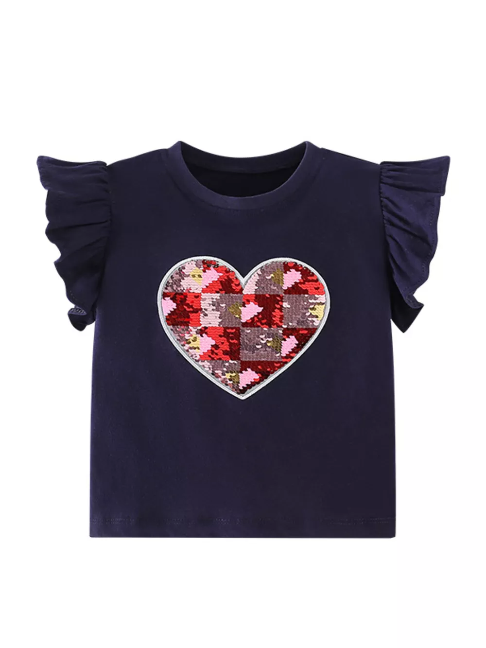 Children's Heart Sequin Ruffle Sleeve T-Shirt