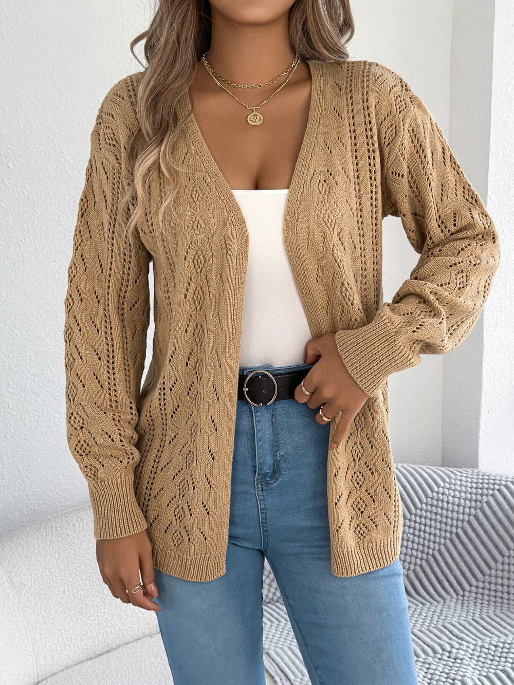 Openwork Open Front Cardigan, image 11