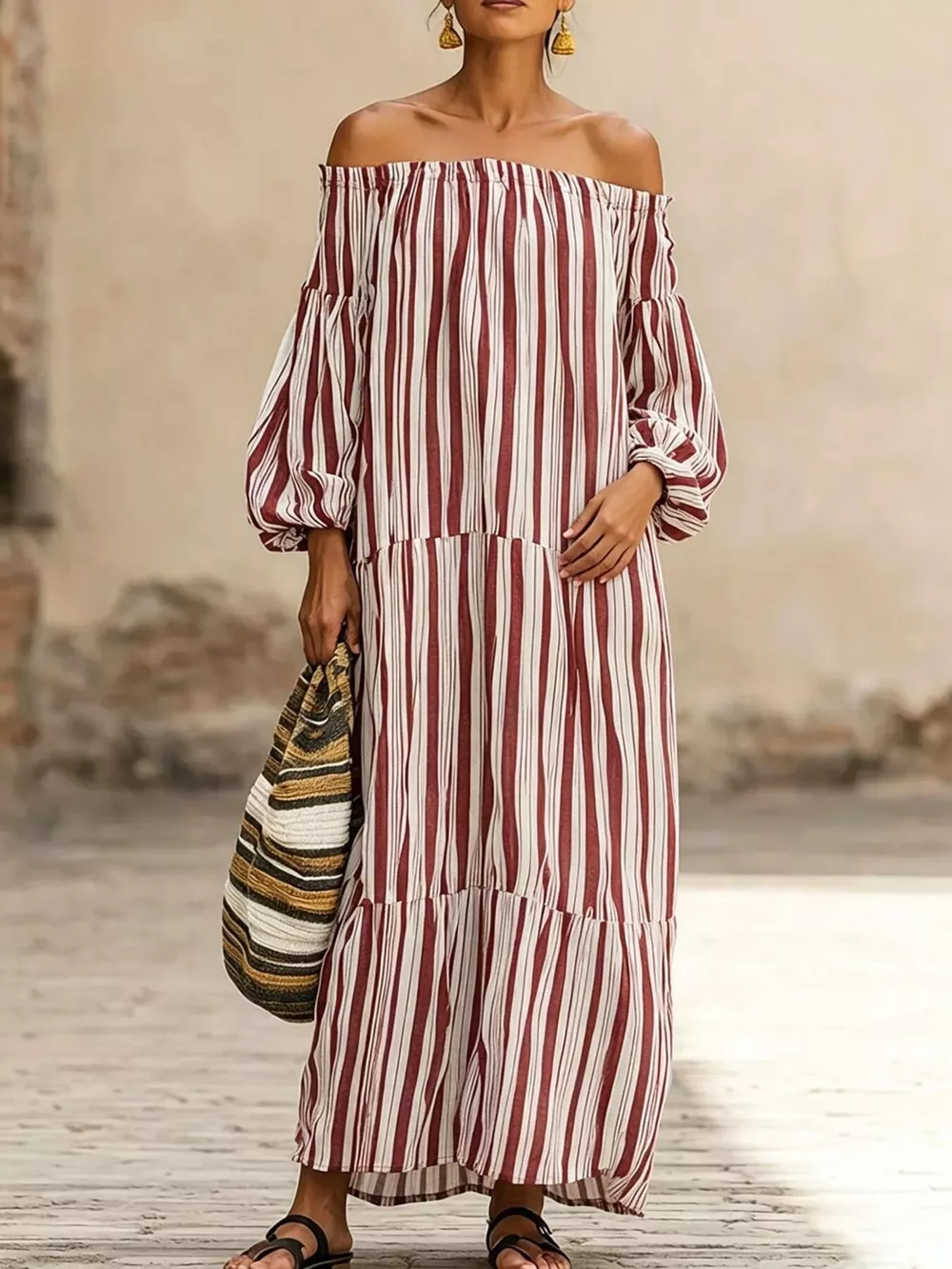 Off-Shoulder Striped Maxi Dress, image 10