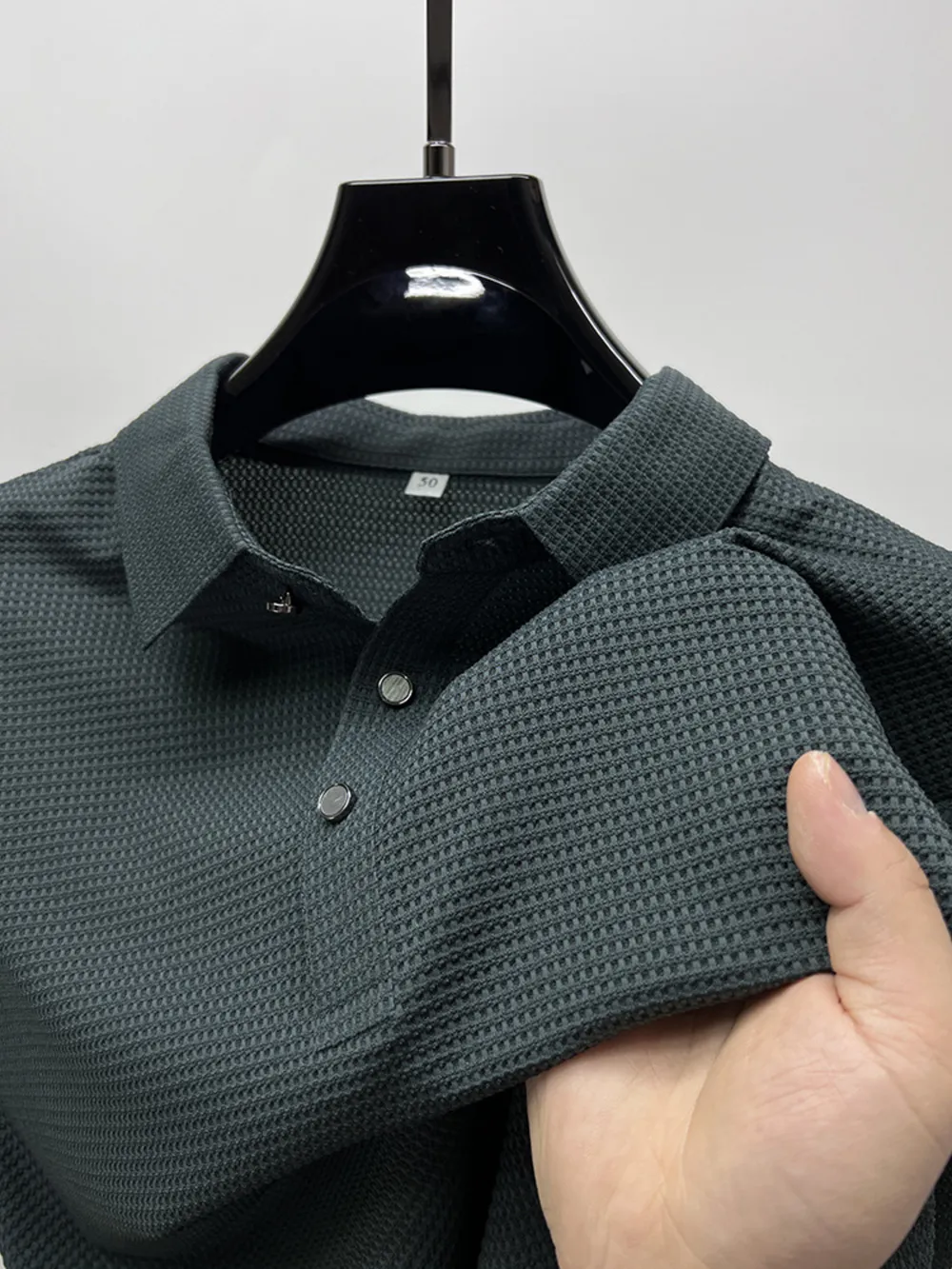 Men's Plus Size Waffle Knit Short Sleeve Polo, image 8
