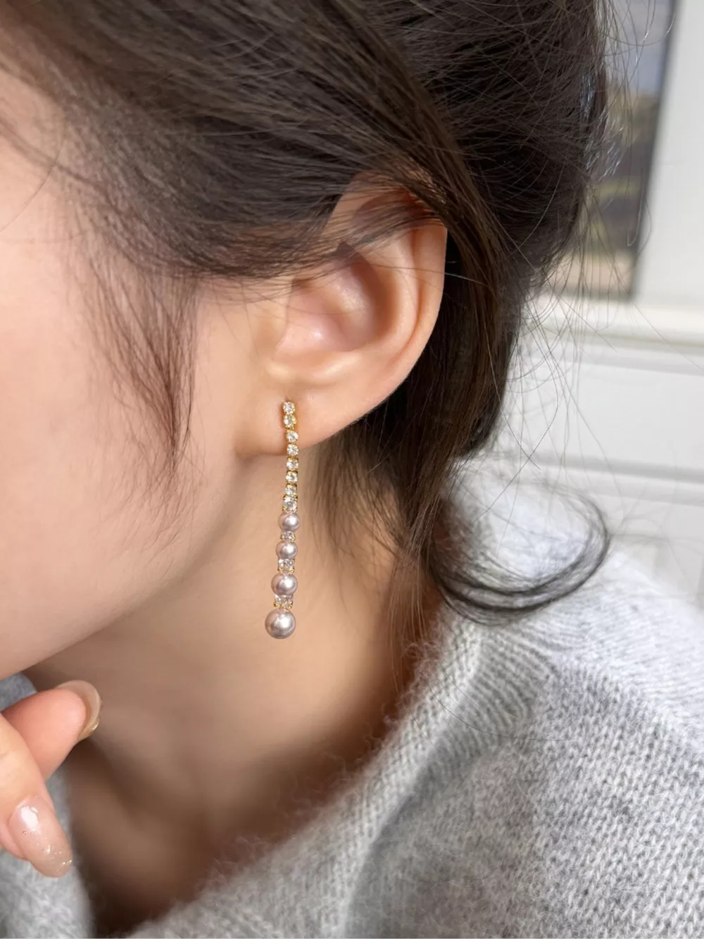 Pearl Zircon Drop Earrings, image 2