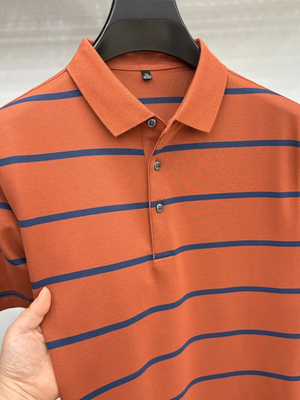 Men's Plus Size Striped Button Detail Short Sleeve Polo, image 4