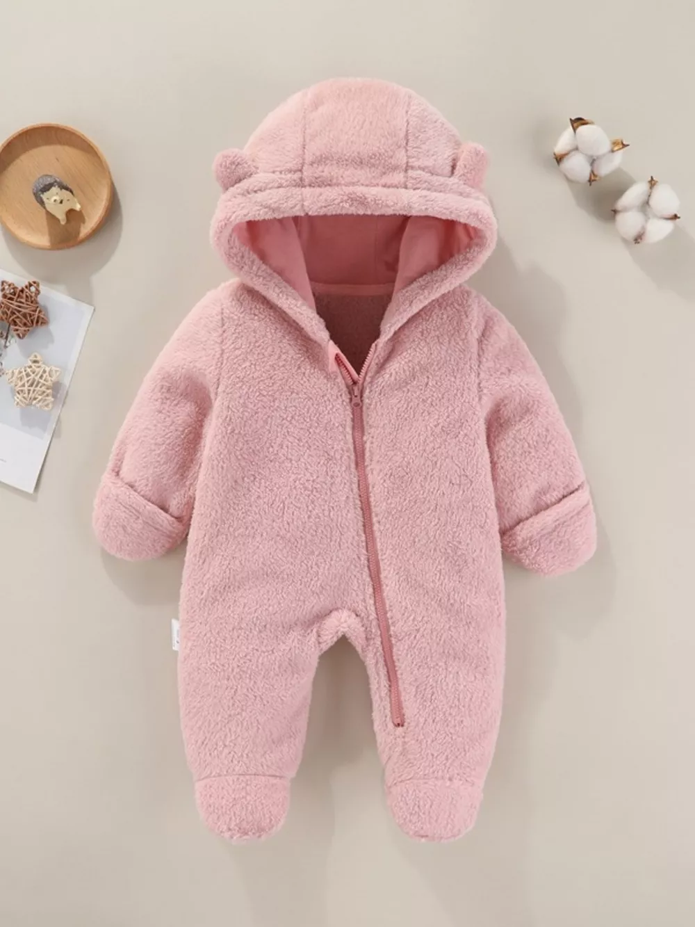Children's Cozy Bear Hooded Fleece One-Piece, image 5