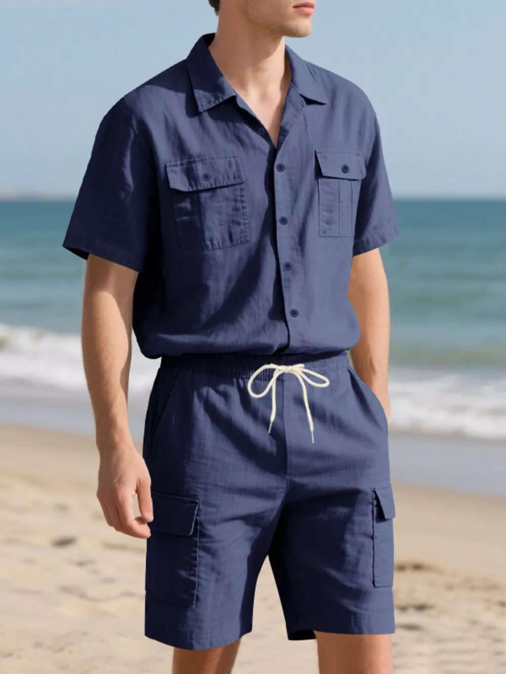 Men's Full Size Button Up Shirt and Shorts Set Plus Size, image 5