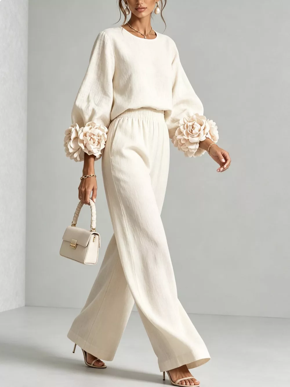 Full Size Floral Cuffs Top and Wide Leg Pants Set Plus Size, image 11