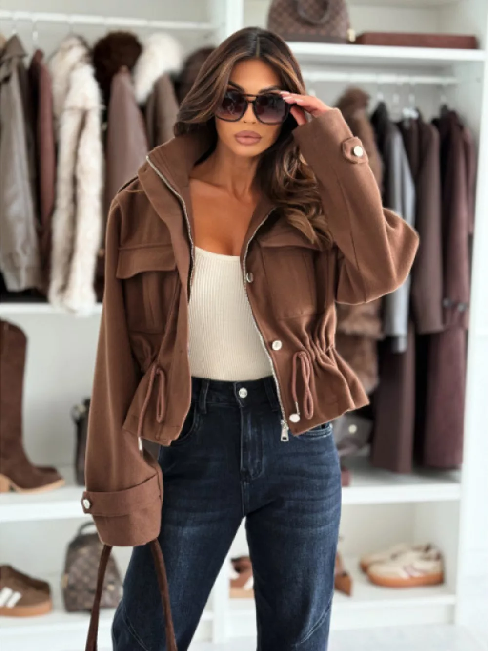 Drawstring Waist Cropped Jacket, image 13