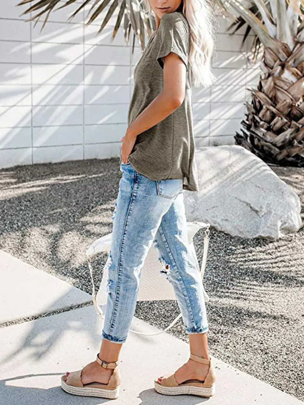 Full Size Notched Short Sleeve T-Shirt Plus Size, image 21