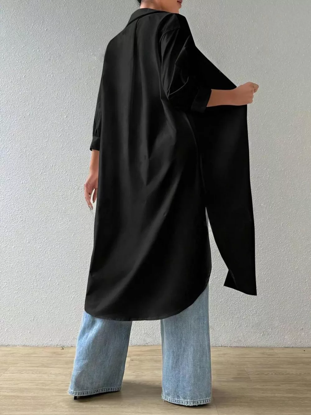 Button-Up Long Sleeve Longline Shirt, image 3