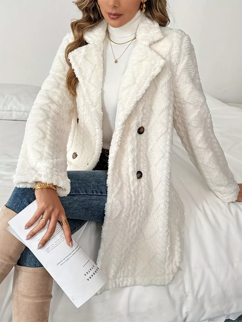 Fleece Double-Breasted Longline Coat, image 4