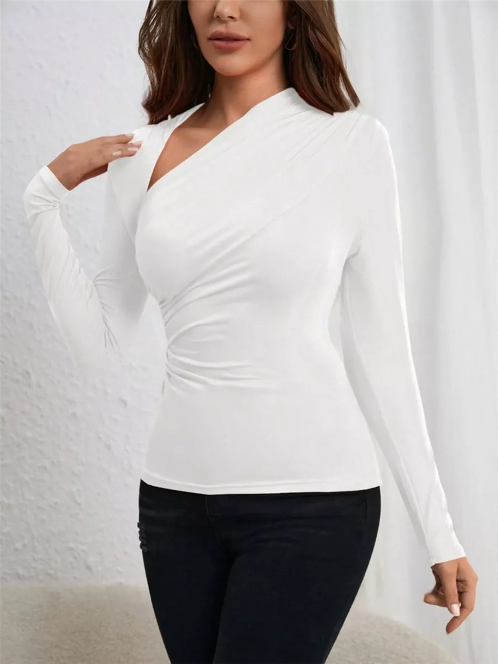 Asymmetrical Cutout Ruched Long Sleeve Top, image 6