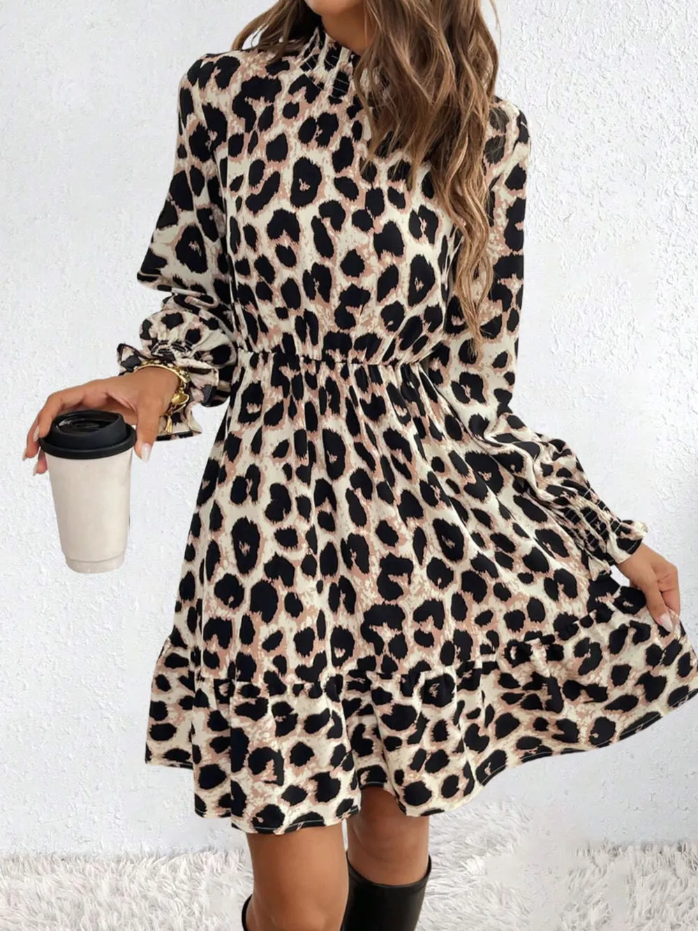 Leopard Print Long Sleeve Mini Dress, image 4