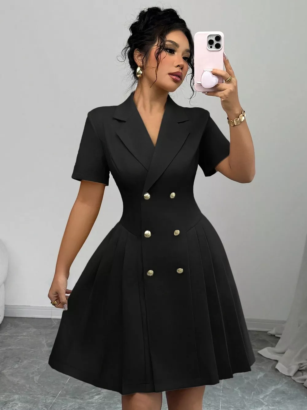 Double-Breasted Pleated Blazer Dress, image 9
